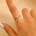 Delicate gold butterfly ring with sparkling marquise zircon and textured thin band - Butterfly Shape Inlaid Thin Band Style (7110)