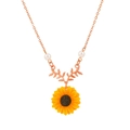 Collier marguerite or rose avec perles blanches et pendentif branche artistique - 03 Collier Tournesol Or Rose