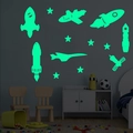 Lichtgevende ruimteraket muurstickers met sterren en satellieten voor de kinderkamer decor - YG101 Lichtgevend Ruimteschip