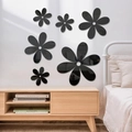 Set of 6 black acrylic mirror flower wall stickers for creative home and bedroom decor - 6-Piece Set / Black