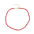 Ethnic style short choker necklace with vibrant red seed beads and golden accents - Gold Clasp & Spacer Beads Style (G-371)