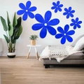 3D royal blue mirror flower wall stickers set for modern living room home decoration - 6-Piece Set / Blue
