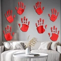Set of 8 red acrylic mirror bloody handprint wall stickers for Halloween home decor - Red