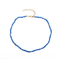 Ethnic beaded choker with light blue and gold beads, featuring a lobster clasp and chain - Gold Clasp & Spacer Beads Style (G-369) / Dark Blue