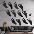 Pegatinas de pared espejo negro con forma de huellas para decoración hogar set 12 - Huella Negra (JM508)
