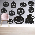 Zwarte acryl pompoen muurstickers en spooksilhouetten in een moderne woonkamer opstelling - Zwart