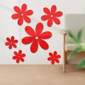 Modern 3D red acrylic flower wall stickers set for living room home decor - 6-Piece Set / Red