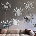 Lot de 5 stickers muraux miroir acrylique araignée Halloween pour déco salon chambre - Argenté