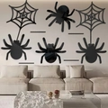 Stickers muraux miroir d'Halloween en acrylique noir avec araignées et toiles - Noir