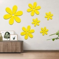 Lot de 6 stickers muraux fleurs 3D miroir jaunes pour décoration intérieure - Ensemble de 6 Pièces / Or