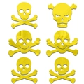 Detailed view of six yellow mirror skull wall stickers for Halloween home decoration - Gold