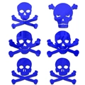 Set of 6 blue mirror acrylic skull wall stickers for creative Halloween home decoration - Blue