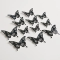 Lot de 12 stickers muraux papillons 3D noirs avec motifs roses pour décoration murale - Style E / Noir