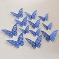 Pack de 12 pegatinas de pared mariposa 3D azul con diseños florales huecos finos - Estilo B / Azul