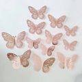 12-teiliges Set roségoldene 3D Schmetterling Wandaufkleber mit Hohlraumdesign - Roségold