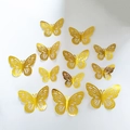 12er-Set goldene 3D-Schmetterling-Wandaufkleber mit metallischem Spiegeleffekt für die Wand - Gold