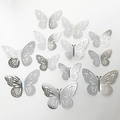 12-teiliges Set silberne 3D-Hohl-Schmetterlings-Wandaufkleber mit metallischem Glanz-Finish - Silber