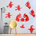 Red acrylic Halloween witch mirror wall stickers featuring silhouettes for home decoration - Red