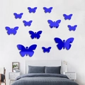 Set van 12 blauwe 3D spiegelvlinder wandstickers voor woon- en slaapkamerdecoratie - 12 stuks / Blauw