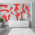 Set mit 11 roten Acryl-Spiegel-Wandaufklebern in Zombiehand-Form für Halloween-Dekoration - Rot