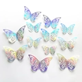 Iridescent 3D hollow butterfly wall stickers with laser-cut patterns for home decor - Style J / Metallic Silver