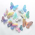 Set of 12 3D hollow iridescent butterfly wall stickers with vibrant gradient colors - Style K / Metallic Silver