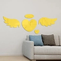 Pegatinas de pared espejo acrílico corazón y alas de ángel doradas decorativas - Ángel Corazón (XN202) / Dorado