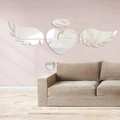 Pegatinas de pared de espejo acrílico con corazón y alas para decoración de casa - Ángel Corazón (XN202) / Plateado