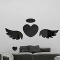 Pegatinas de pared de espejo acrílico negro con corazón y alas de ángel modernas - Ángel Corazón (XN202) / Negro