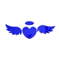 Blue acrylic mirror wall sticker with heart and angel wings 3D decorative design - Heart Angel (XN202) / Blue
