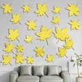 Pegatinas de pared de espejo con forma de hoja de arce amarilla para decoración de salón - Dorado