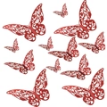 Lot de 12 stickers muraux papillons 3D rouges ajourés avec motifs floraux décoratifs - Style B