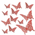 Lot de 12 autocollants muraux papillons 3D rouges avec des motifs d'ailes découpés - Style D