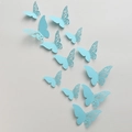 Hellblaue 3D-Hohl-Schmetterling Wandaufkleber mit eleganten perlglanz Blumenmustern - Hellblau