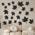 Pegatinas de pared 3D de hojas de arce en acrílico negro con efecto espejo para salón - Negro