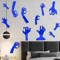 Blue mirrored acrylic wall sticker kit with zombie ghost hand shapes for Halloween decor - Blue