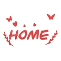 Detalle de pegatinas de pared 3D HOME de acrílico rojo con corazones y mariposas - Rojo