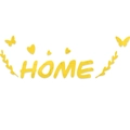 Detalle del adhesivo de pared HOME de acrílico amarillo con corazones y mariposas - Dorado