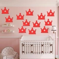 Set of 12 red crown wall stickers with marble texture for a kids nursery room decoration - Red