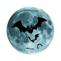Leuchtender Halloween Wandaufkleber mit blauem Mond und schwarzen Fledermaus-Silhouetten - Halloween Fledermaus 1 / 15cm