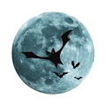 Leuchtender Halloween Wandaufkleber mit blauem Mond und schwarzen Fledermaus-Silhouetten - Halloween Fledermaus 2 / 15cm