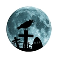 Luminous Halloween wall sticker featuring blue moon silhouette with raven and tombstone - Halloween Crow