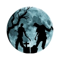 Luminous Halloween wall decal featuring blue moon silhouette with zombies and gravestones - Halloween Zombie