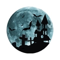 Luminous Halloween wall sticker featuring a gothic castle and bats on a blue moon - Halloween Castle