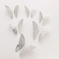 Set of 6 silver 3D hollow butterfly wall stickers with metallic texture for home decor - Style H / Silver