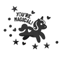 Detail of black acrylic horse mirror wall stickers with You're Magical text and stars - Black