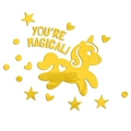 Pegatinas de pared espejo acrílico unicornio con corazones y estrellas para niños - Dorado