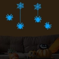 Autocollants muraux Halloween araignée bleue lumineuse et toile pour le salon - Bleu Lumineux (Lumière Bleue)