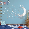Pegatinas de pared de espejo acrílico de estrellas y luna para cuarto de niños plata - Plateado