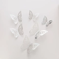 Set of 6 silver hollow butterfly wall stickers with 3D metallic texture in circular layout - Style I / Silver